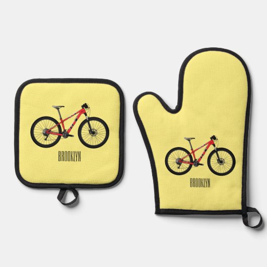 Afbeelding van fietscartoon ovenwant & pannenlap set (Voorkant)