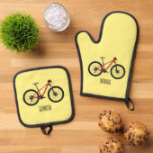 Afbeelding van fietscartoon ovenwant & pannenlap set (Top down)