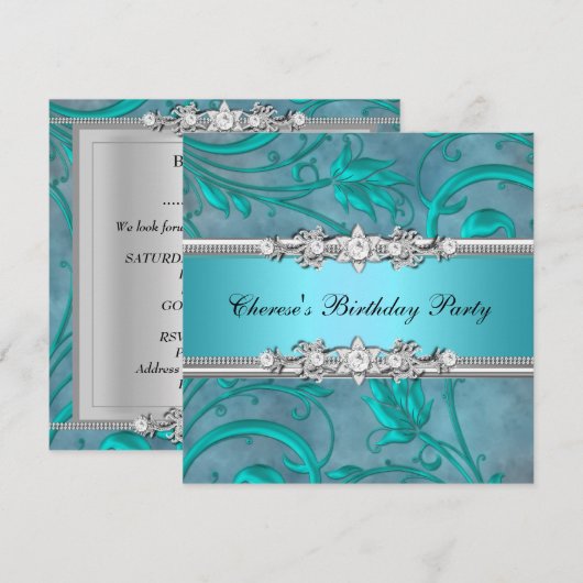  Afbeelding van Floral Diamond, Blauwgroen  van de Kaart (Voorkant / Achterkant)