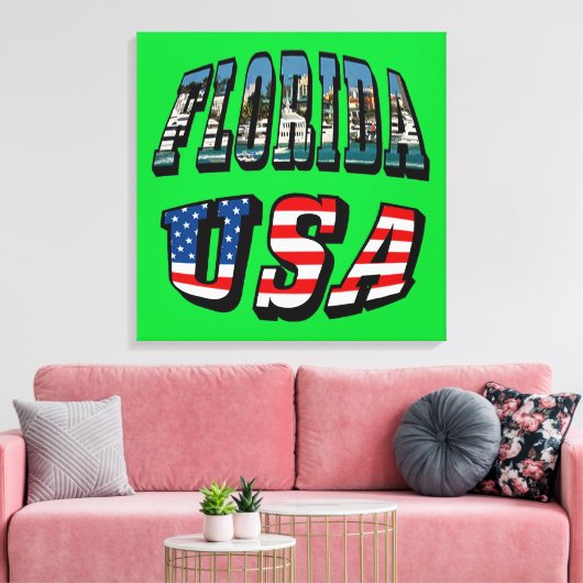 Afbeelding van Florida en Vlagtekst van de VS Canvas Afdruk (Insitu (Woonkamer))