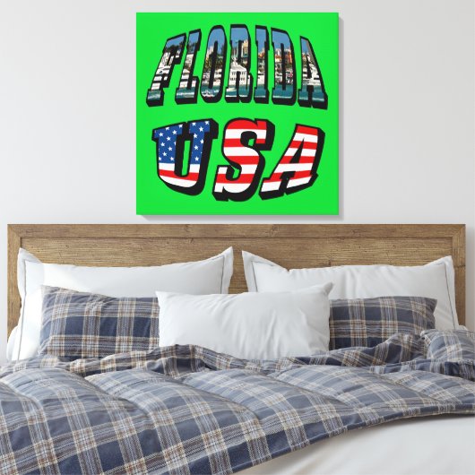 Afbeelding van Florida en Vlagtekst van de VS Canvas Afdruk (Insitu (Slaapkamer))