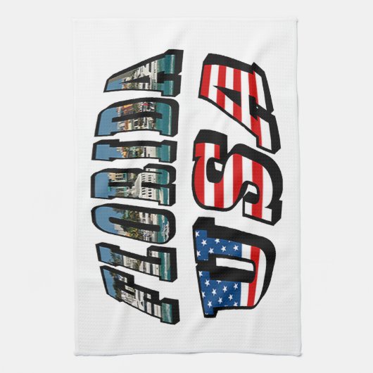 Afbeelding van Florida en Vlagtekst van de VS Theedoek (Verticaal)