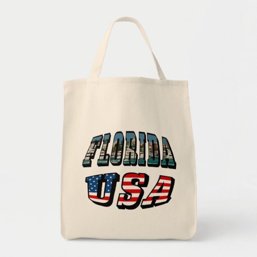 Afbeelding van Florida en Vlagtekst van de VS Tote Bag (Voorkant)