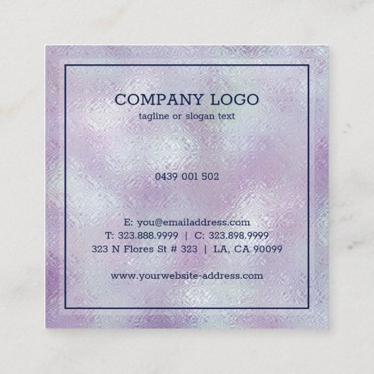 Afbeelding van glinsterende zilveren & roze achter vierkante visitekaartje (Achterkant)