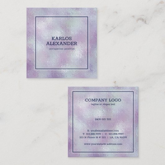 Afbeelding van glinsterende zilveren & roze achter vierkante visitekaartje (Voorkant / Achterkant)