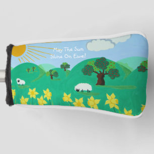 afbeelding van grazende schapen op een heuvel leuk golfheadcover