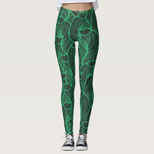 afbeelding van groene bladeren leggings (Voorkant)