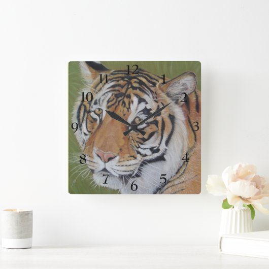 afbeelding van grote kattentijger vierkante klok (Huis)