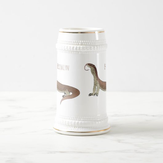 Afbeelding van hagedis-cartoon bewaken bierpul (Center)