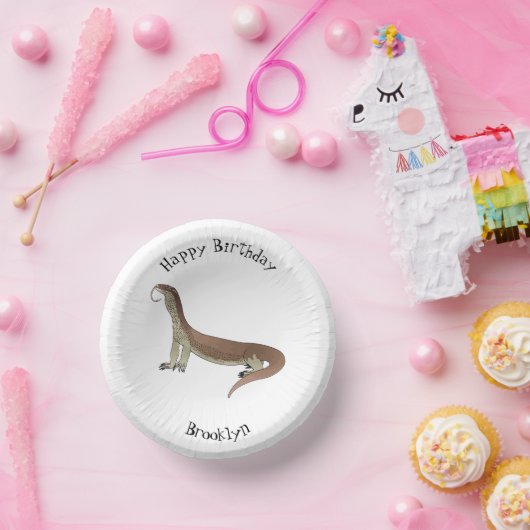 Afbeelding van hagedis-cartoon bewaken papieren kommen (Feest)