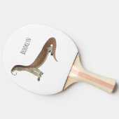 Afbeelding van hagedis-cartoon bewaken tafeltennisbatje (Zijkant)