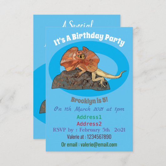 Afbeelding van hagedis-cartoon met gevlekte hals kaart (Voorkant / Achterkant)