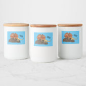 Afbeelding van hagedis-cartoon met gevlekte hals voedselcontainer etiket (Flessen)