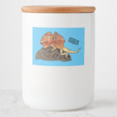 Afbeelding van hagedis-cartoon met gevlekte hals voedselcontainer etiket (Voorkant)