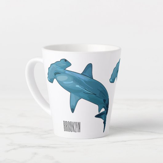 Afbeelding van hamerhaaienhaai cartoon latte mok (Linkerhoek)