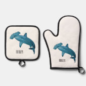 Afbeelding van hamerhaaienhaai cartoon ovenwant & pannenlap set (Voorkant)