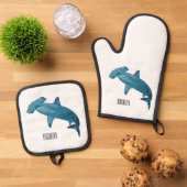 Afbeelding van hamerhaaienhaai cartoon ovenwant & pannenlap set (Top down)