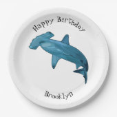 Afbeelding van hamerhaaienhaai cartoon papieren bordje (Voorkant)