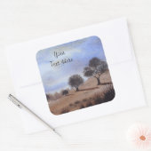 afbeelding van herfstlandschap en boomplein vierkante sticker (Envelop)