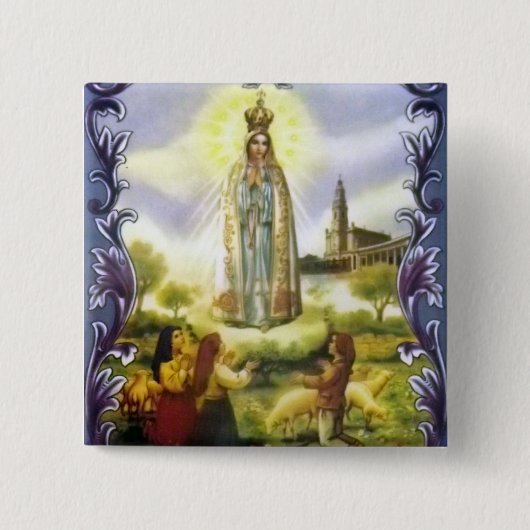 Afbeelding van het beeld Onze Vrouw van Fatima Vierkante Button 5,1 Cm (Voorkant)