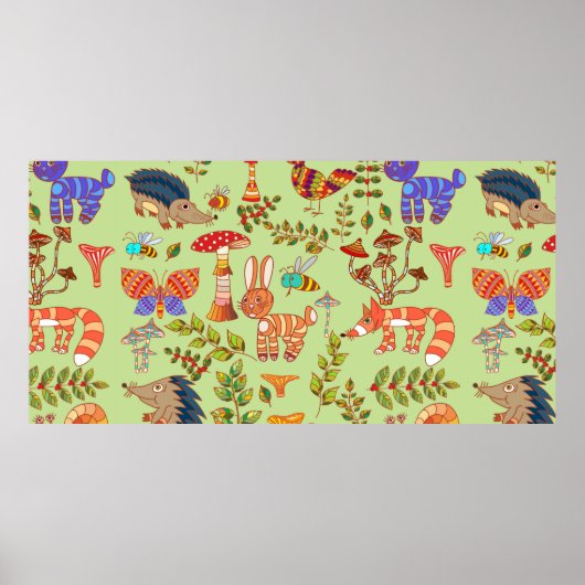 Afbeelding van het bosleven. Flora en fauna. Vinta Poster (Voorkant)