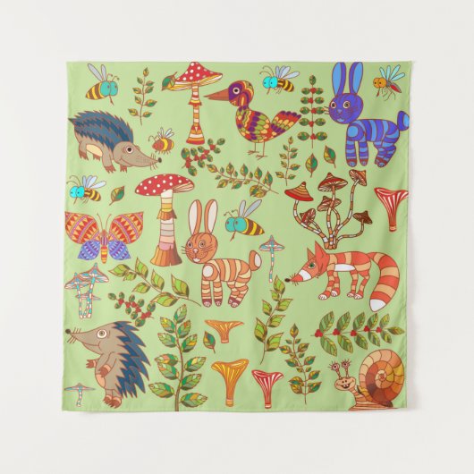 Afbeelding van het bosleven. Flora en fauna. Vinta Wandkleed (Voorkant)