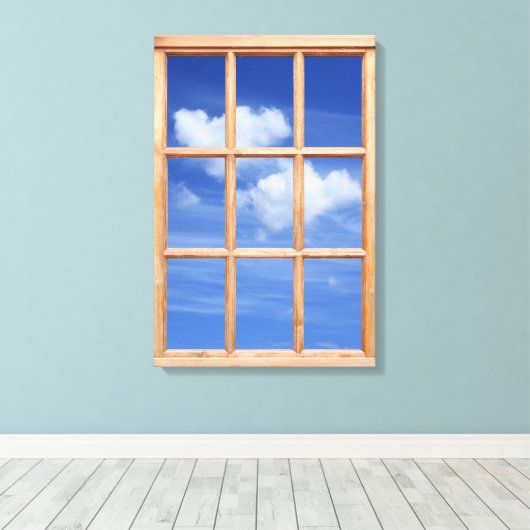 Afbeelding van het venster Sky and Clouds 3D Effec Canvas Afdruk (Insitu (Houten vloer))
