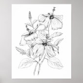 afbeelding van hibiscus bloem zwart-witte inkt poster (Voorkant)