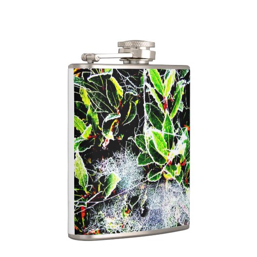 afbeelding van holly en bessen met vorstbekleding heupfles (Rechts)