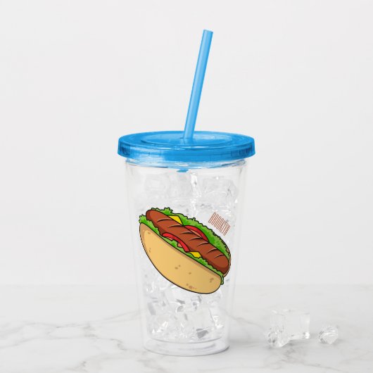 Afbeelding van hotdog cartoon acryl drinkbeker (Achterkant ijs)