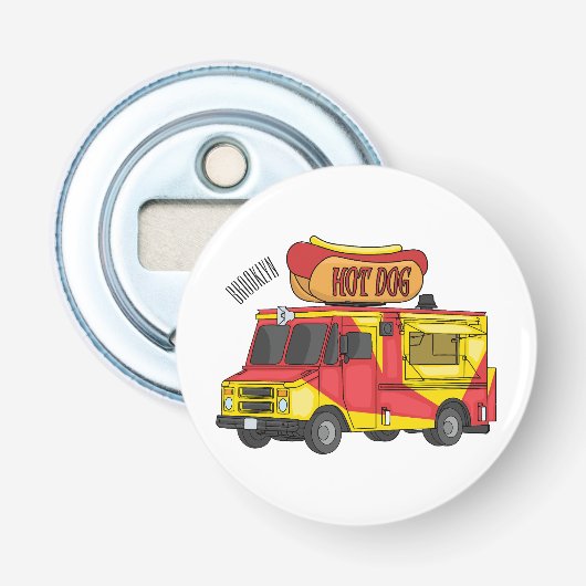 Afbeelding van hotdog-cartoon button flesopener (Voorkant)