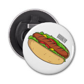 Afbeelding van hotdog cartoon button flesopener (Voorkant)