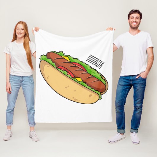 Afbeelding van hotdog cartoon fleece deken (In situ)