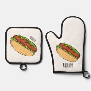 Afbeelding van hotdog cartoon ovenwant & pannenlap set