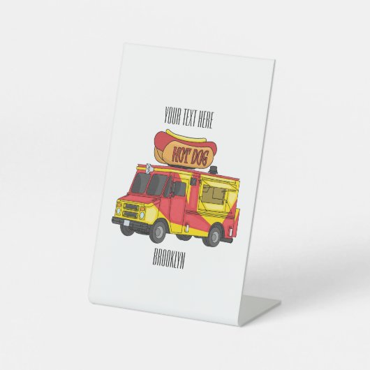 Afbeelding van hotdog-cartoon reclamebord met voetstuk (Voorkant)