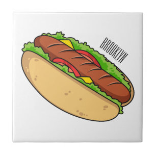 Afbeelding van hotdog cartoon tegeltje