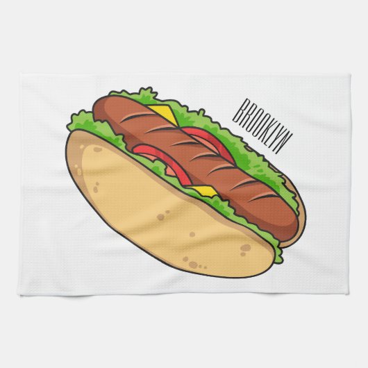 Afbeelding van hotdog cartoon theedoek (Horizontaal)