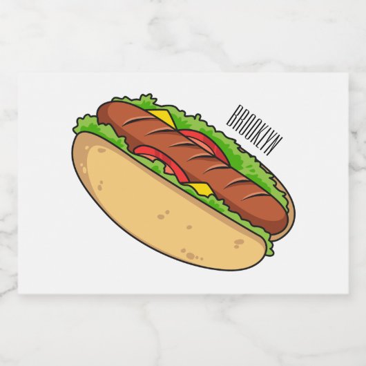 Afbeelding van hotdog cartoon voedselcontainer etiket (Enkel label)