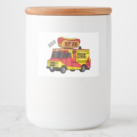 Afbeelding van hotdog-cartoon voedselcontainer etiket (Voorkant)