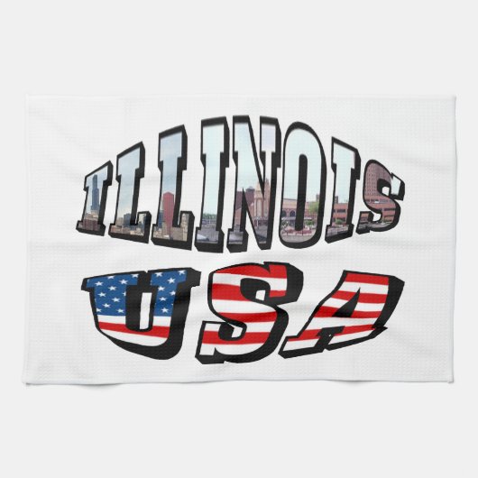 Afbeelding van Illinois en Vlagtekst van de Vereni Theedoek (Horizontaal)
