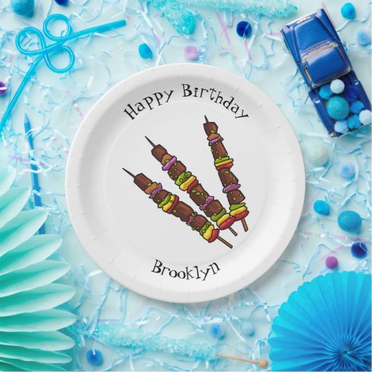 Afbeelding van Kebab of kabob-cartoon Papieren Bordje (Feest)