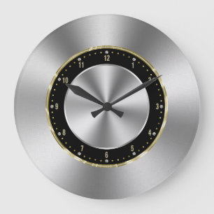 Afbeelding van korrelig faux, zilver-grijs roestvr grote klok