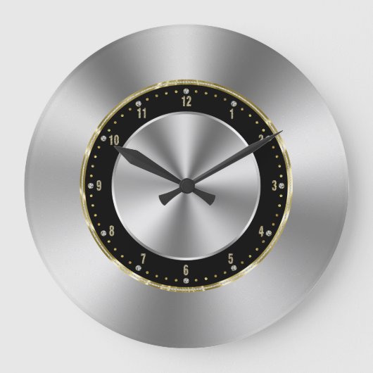 Afbeelding van korrelig faux, zilver-grijs roestvr grote klok (Voorkant)