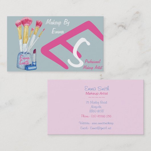 afbeelding van make-up en borstelaars visitekaartje (Voorkant / Achterkant)