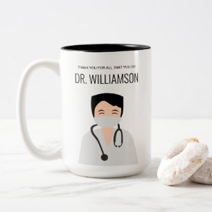 Afbeelding van mannelijke dokter Dank u wel Tweekleurige Koffiemok