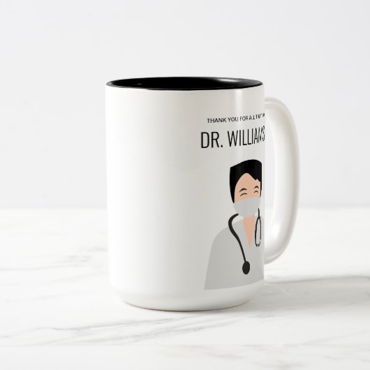 Afbeelding van mannelijke dokter Dank u wel Tweekleurige Koffiemok (Voorkant rechts)