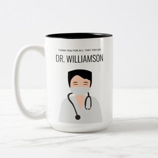 Afbeelding van mannelijke dokter Dank u wel Tweekleurige Koffiemok (Links)