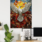 Afbeelding van Mozaïek-leadlight White Dove World Poster (Thuiskantoor)