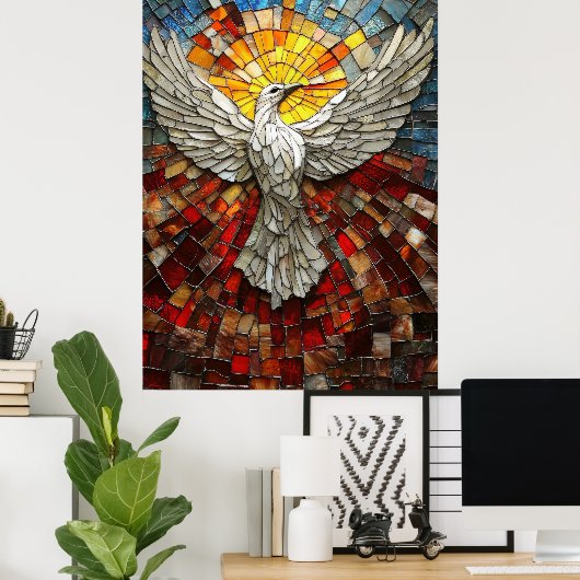 Afbeelding van Mozaïek-leadlight White Dove World  Poster (Thuiskantoor)