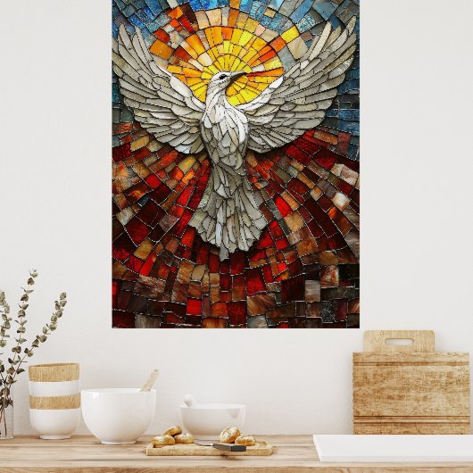 Afbeelding van Mozaïek-leadlight White Dove World  Poster (Keuken)
